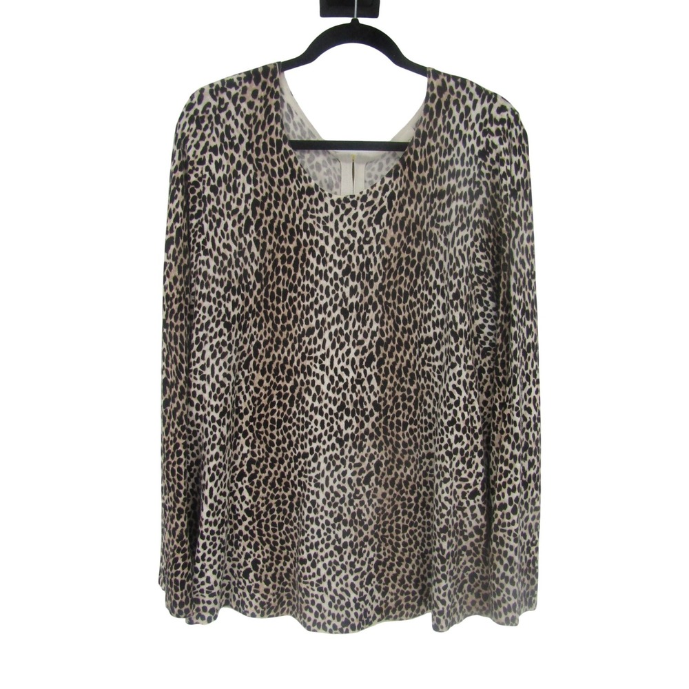 Chico's Leopard Print Sweater Womens Size 3 Beige Black Long Sleeve Back Zip
